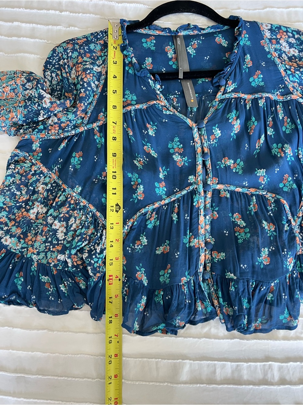 By Anthropologie teal mixed floral print sheer cropped babydoll top size small - Picture 9 of 9